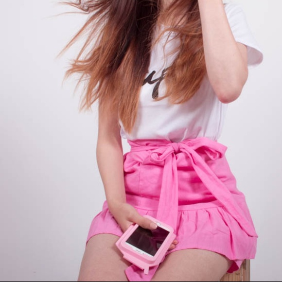  Pink Wrap Frill Ribbon Tie Mini Dress - Picture 6 of 7